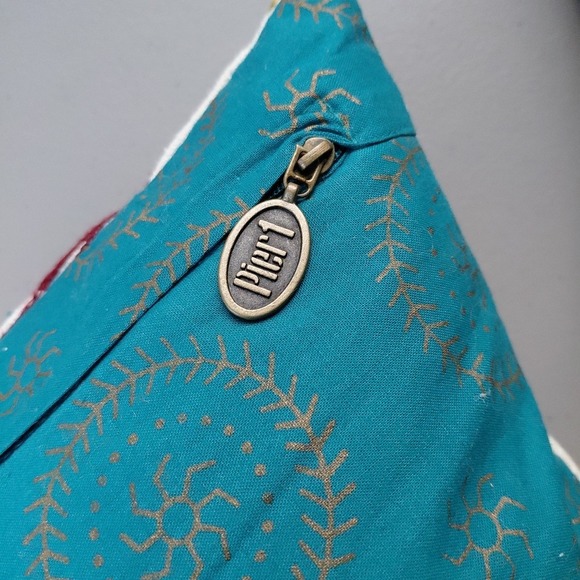 Vintage Pier 1 Embroidered Pillow Bolster BOHO ROYAL Oblong 14X20 Luxury Prairie - Picture 6 of 7